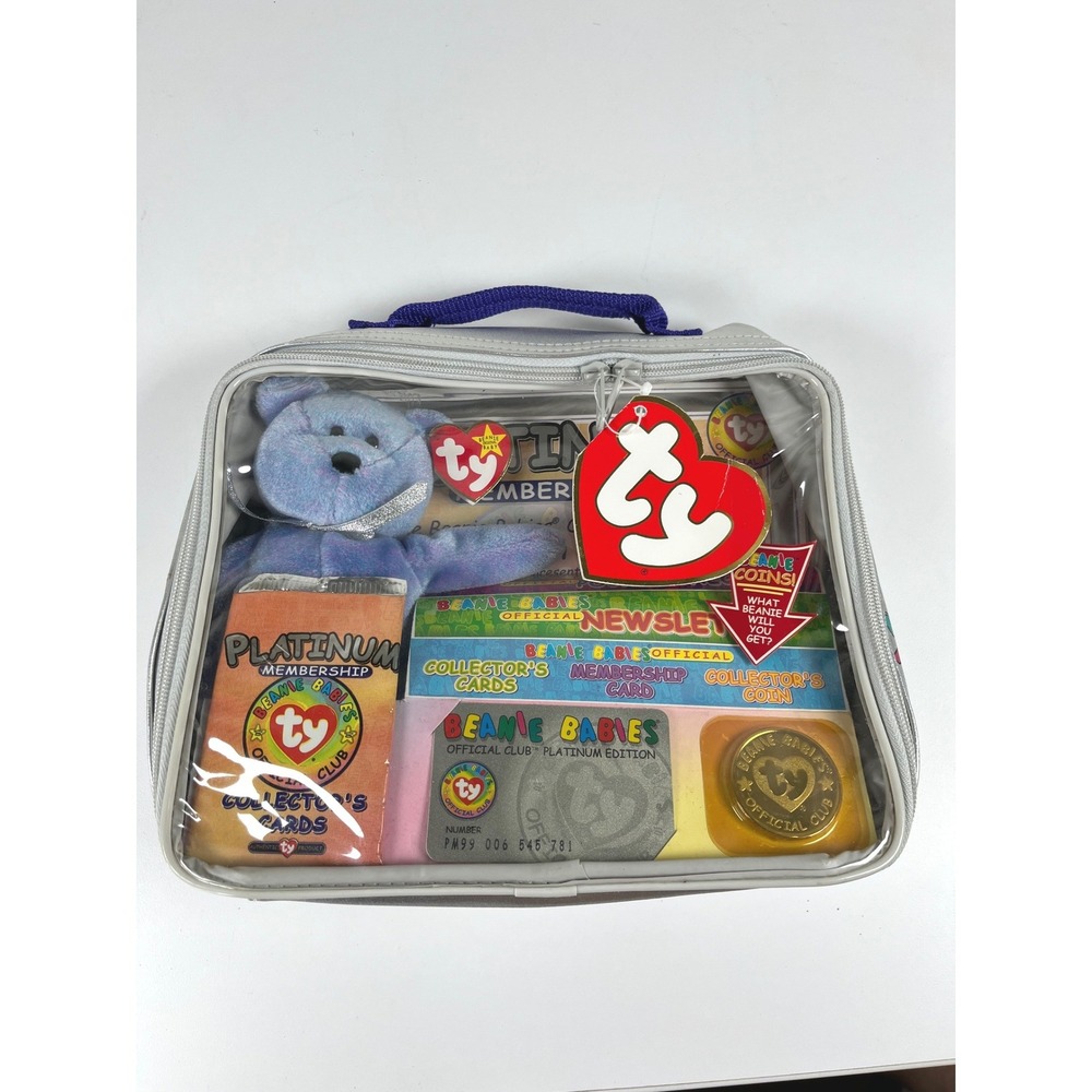 Ty Beanie Babies Official Club Platinum Edition Kit Silver Case Purple Bear 1999
